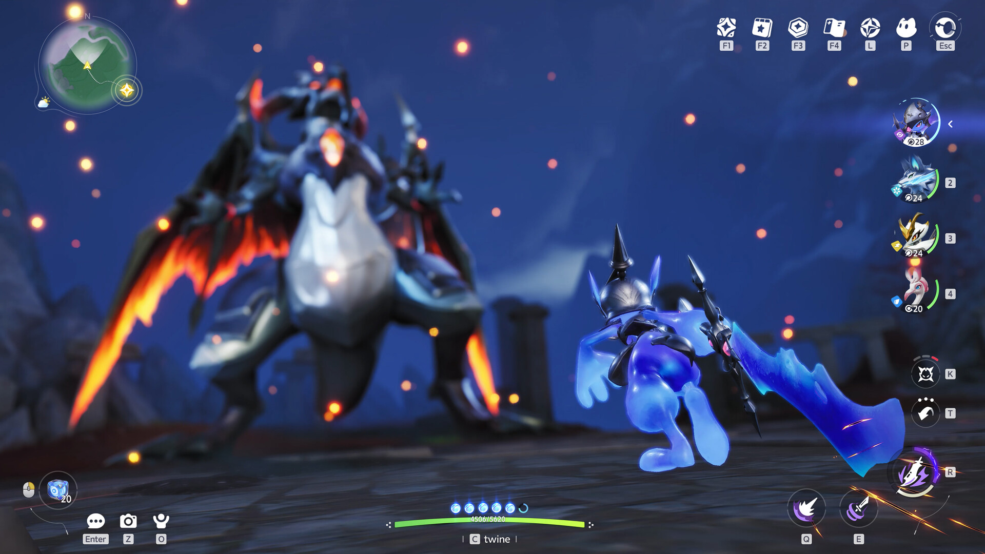 Aniimo official screenshot of a boss battle at night
