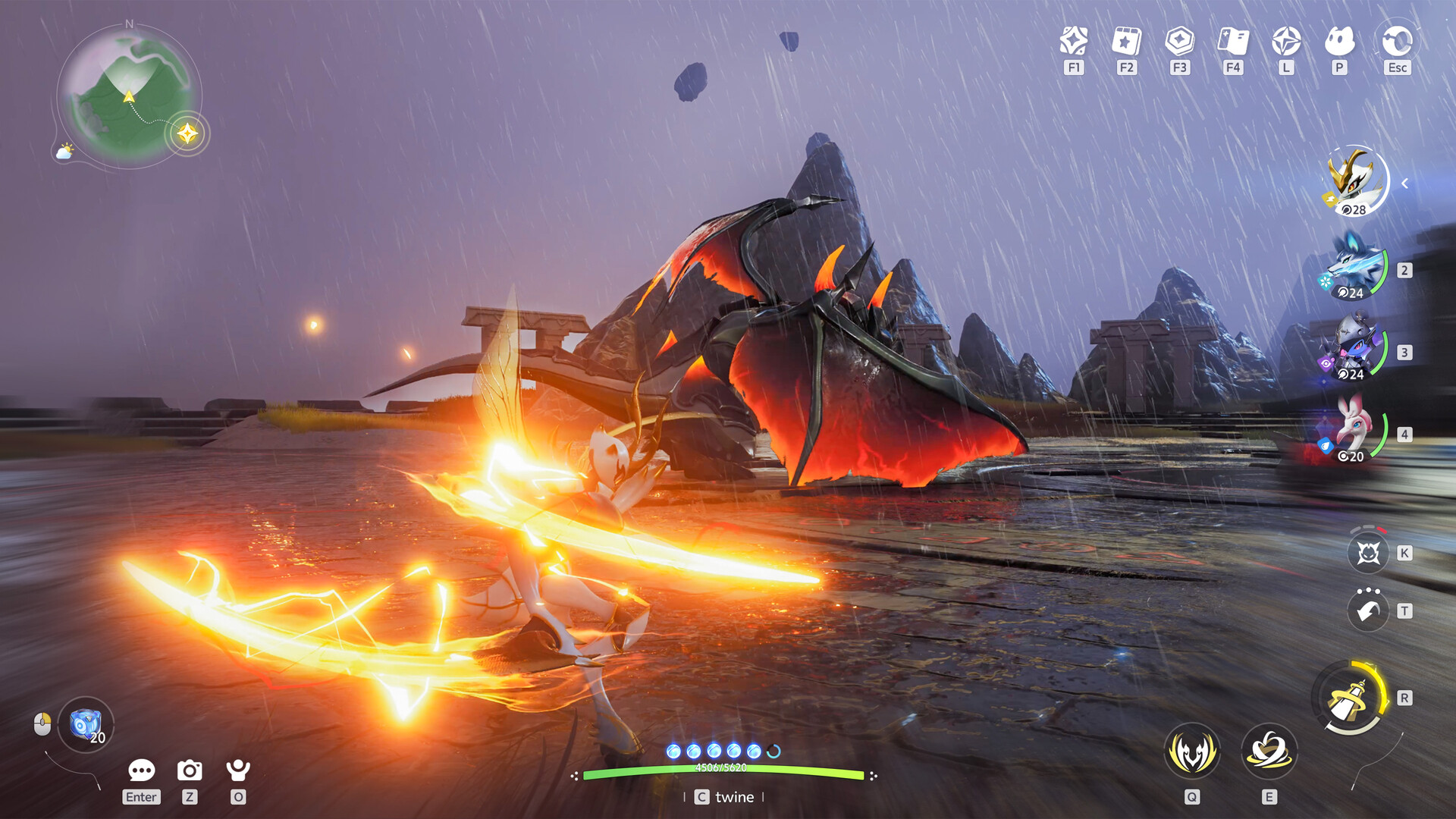 Aniimo official screenshot of real-time combat during a storm